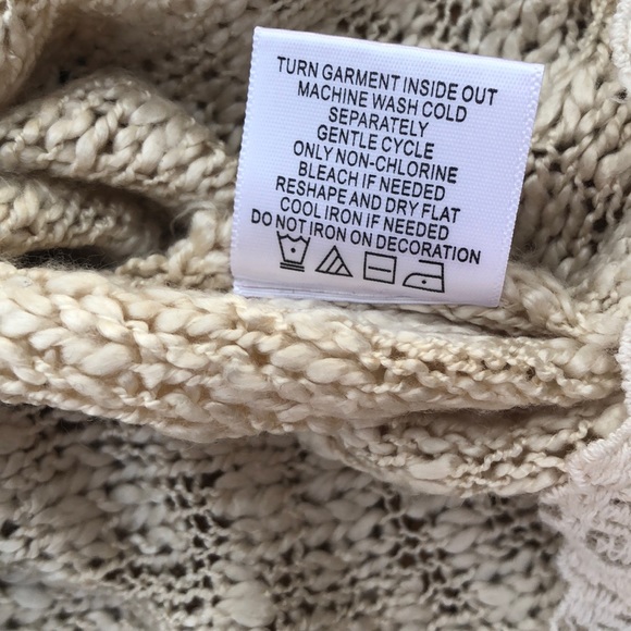 Olivia Sky Loose Knit Beachy Lace trimmed Neutral Cream sweater Sz M - Picture 6 of 8